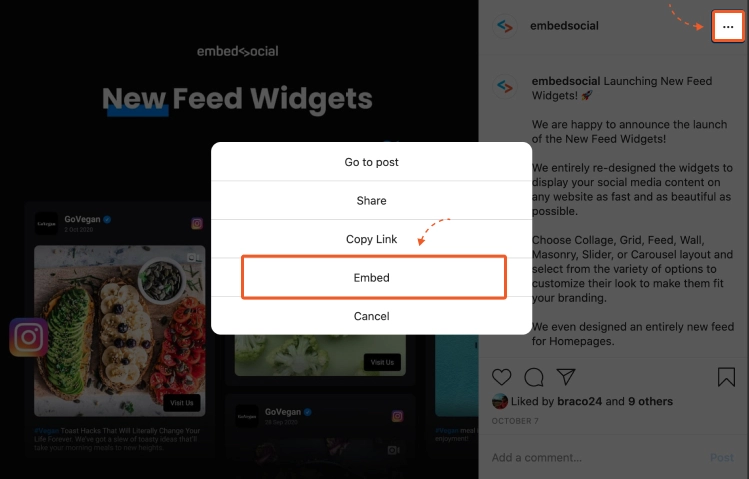 Instagram official embedding option